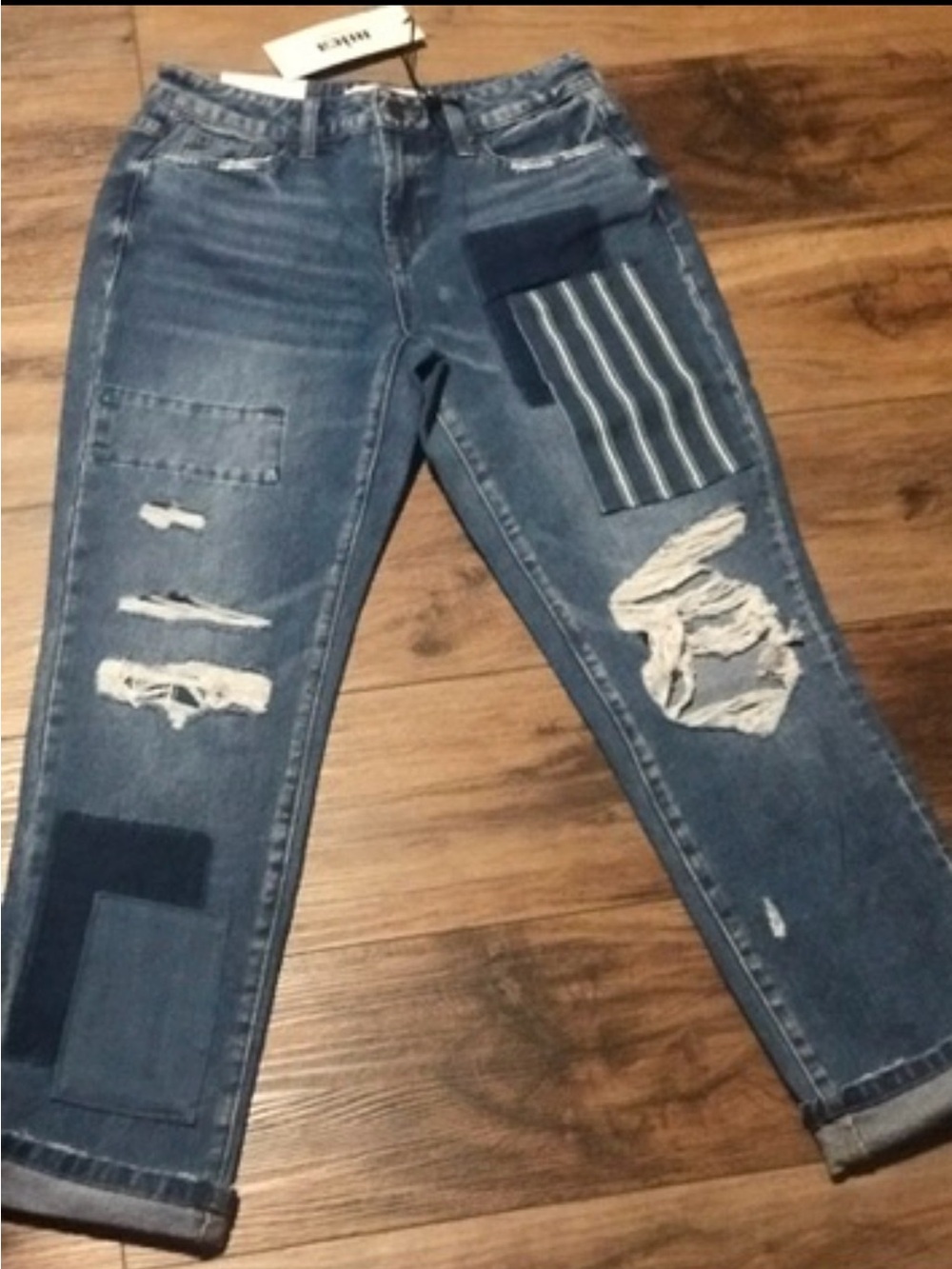 Mica women’s Distressed Patchwork Blue Jeans